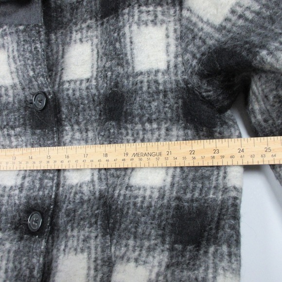 Banana Republic Plaid Wool Blend Coat Women L Black Oversized Luxury Preppy 1162 - Picture 13 of 15